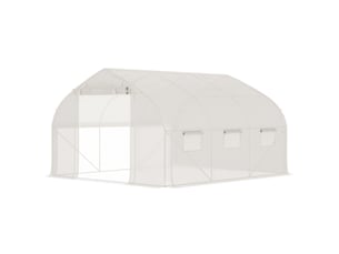 Serre de jardin tunnel 10,4 m² serre de jardin anti-uv porte zippée enroulable fenêtres maille 350 x 300 x 200 cm blanc