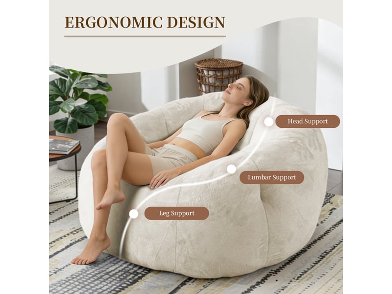  Pouf rond,120x130x72 cm,pour relaxation,tissu flanelle,blanc  - Conforama E