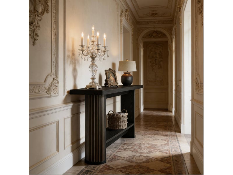  Console 140x30x80 cm en bois avec étagère noir chicfurn  - Conforama E