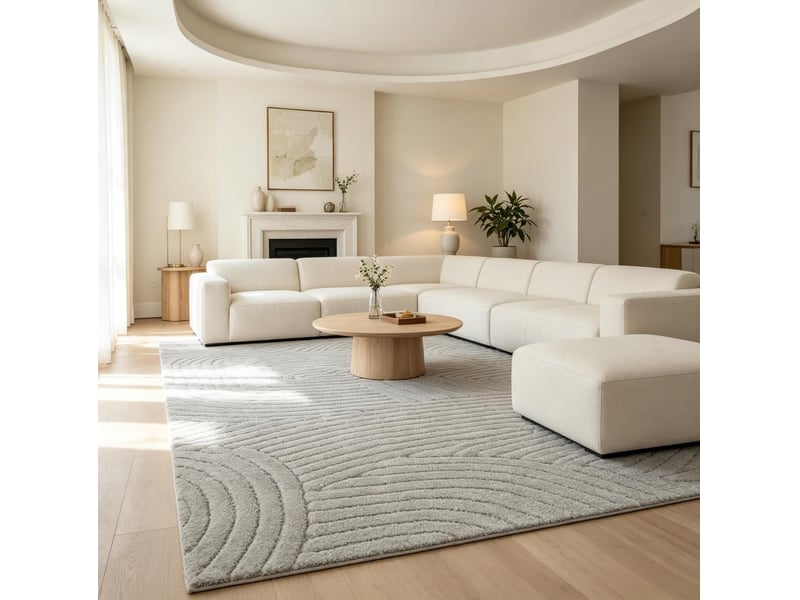  Tapis de salon 230x160 cm – gris – jacquard géométrique à poils hauts, relief et dos antidérapant  - Conforama D