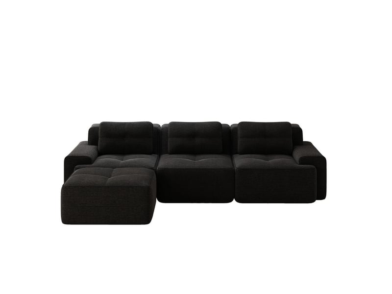  Canapé modulable d’angle 3 places avec ottomane en velours côtelé noir, sans montage  - Conforama A