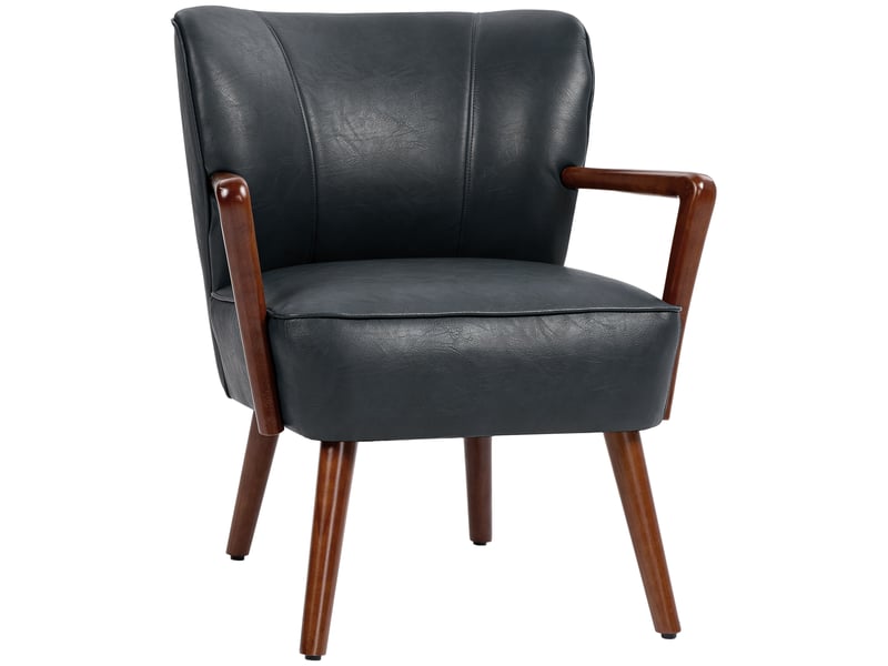  Fauteuil rembourré avec accoudoirs, revêtement en simili cuir, noir  - Conforama A