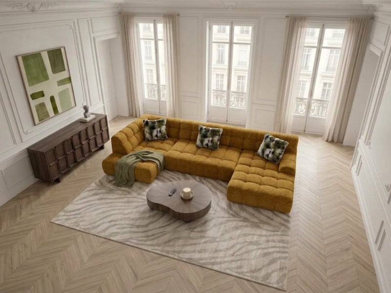  Bobochic canapé panoramique avance-recule électrique andre tissu texturé jaune  angle gauche ANDRE - Conforama D