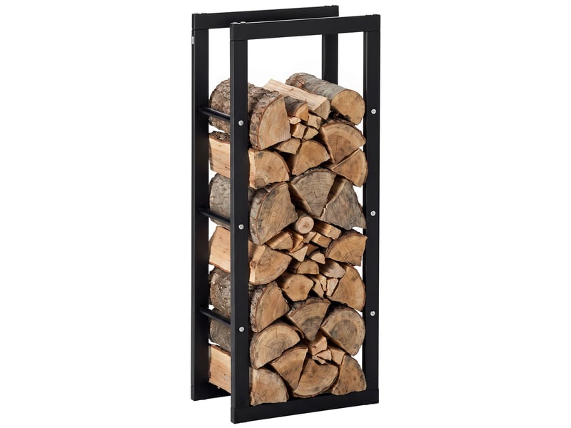  Porte-bûches vertical en métal noir, charge 100 kg, intérieur et extérieur, 40 x 25 x 100 cm  - Conforama A