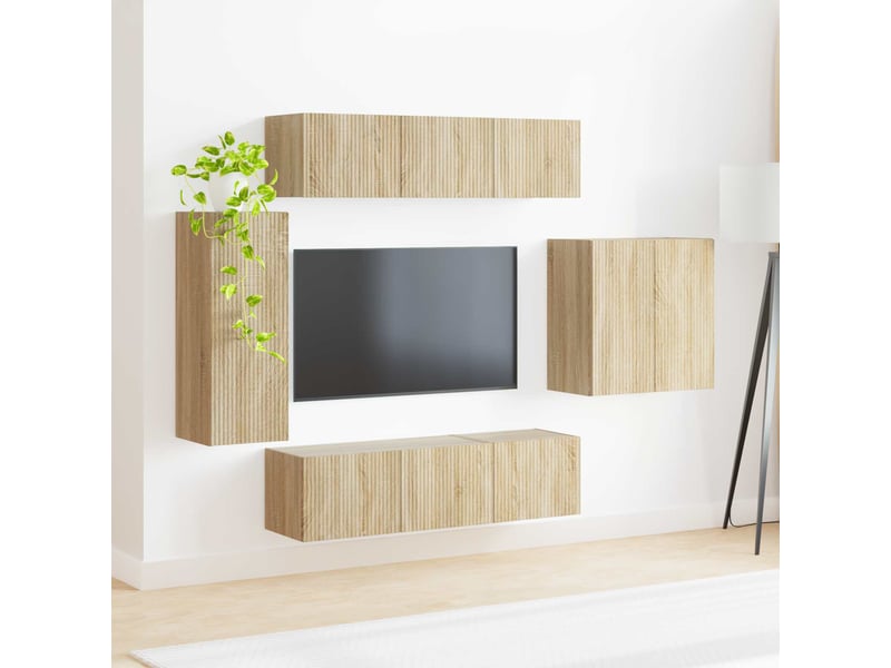  Ensemble de meuble tv - banc tv - meuble de rangement mural 6 pcs chêne sonoma  - Conforama D