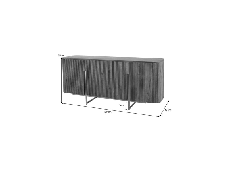  Buffet orion 160 cm en bois massif de manguier – 4 portes rainurées et piètement doré  - Conforama C