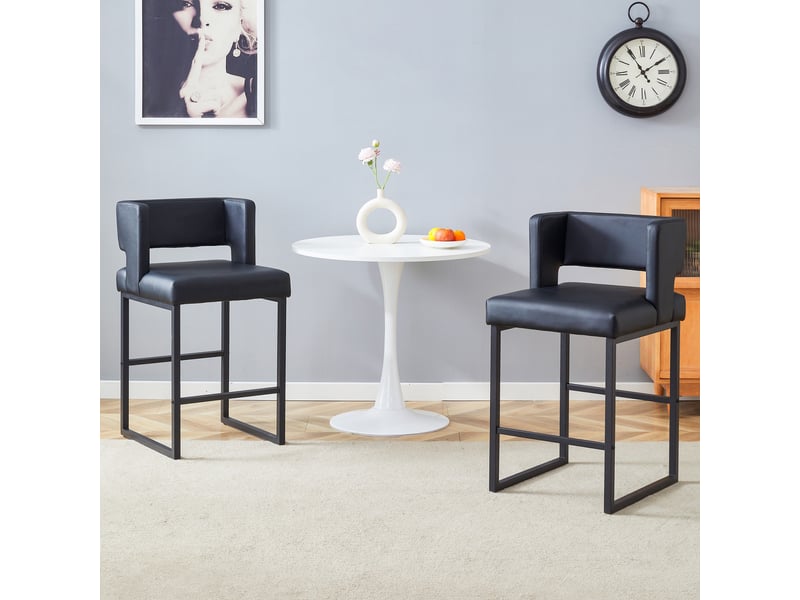  Lot de 2 tabourets de bar 49.5x41.4x91.4cm – design carré moderne et confortable avec sièges en cuir - pieds en métal noir - noir  - Conforama D
