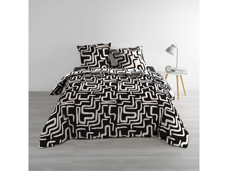  Parure de lit 3 pièces 100% coton à motifs géométriques housse + taies 240x220 cm  - Conforama A