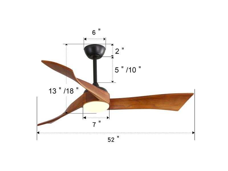  Ventilateur de plafond avec lumière 132x132x42 cm, 6 vitesses, télécommande, moteur cc, métal et bois, noir  - Conforama C