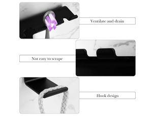 Support mural autocollant en plastique pour barres de douche et de salle de bain avec crochets (noir)