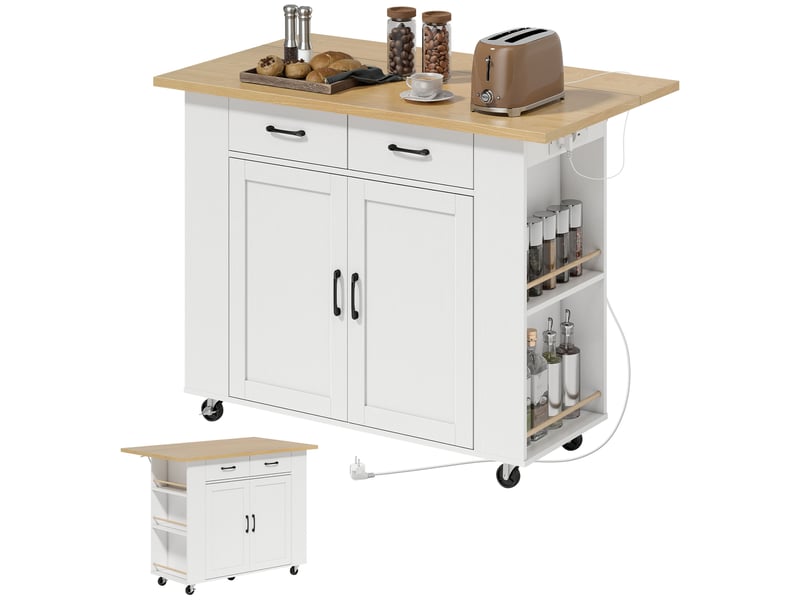 Îlot de cuisine avec station de charge 2 tiroirs blanc 120 x 71 x 89 cm  - Conforama A