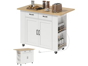 Îlot de cuisine avec station de charge 2 tiroirs blanc 120 x 71 x 89 cm