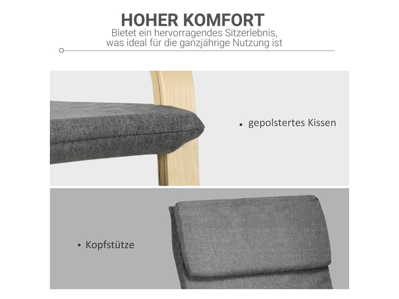  Fauteuil avec accoudoirs et repose-tête aspect lin bois gris et naturel 66,5x80x99 cm  - Conforama D