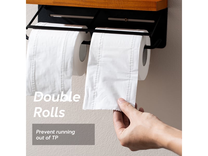  Porte-rouleau de papier toilette double grille avec étagère bois  - Conforama C