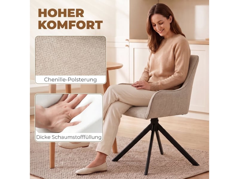  Fauteuil de salle à manger pivotant 2 pièces accoudoirs cadre métal coloris beige  - Conforama E