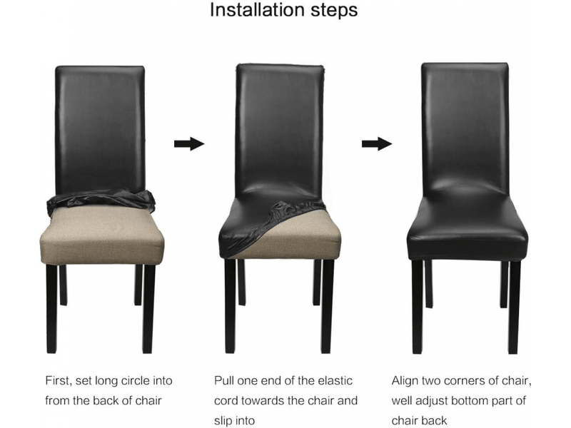  Lot de 4 housses de chaises de salle à manger imperméables en similicuir noir uni XLH-ZLS-009222ZLS - Conforama E