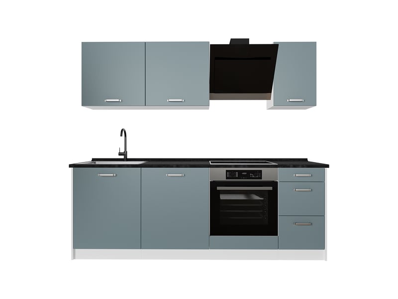  Vicco cuisine, bleu-grisblanc, 220cm plan de travail anthracite  - Conforama A