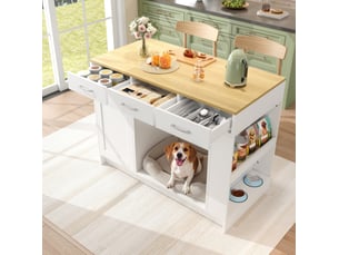 Îlot de cuisine 120x60x90 cm blanc en mdf avec 3 tiroirs et espace animaux