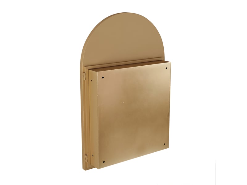  Armoire de toilette miroir arquée 91x61x12 cm, murale ou encastrable, 2 tablettes en verre, métal doré  - Conforama E