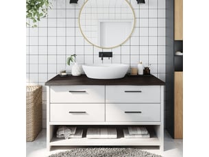 Comptoir de salle de bain, plan de travail marron foncé bois massif traité cf65868