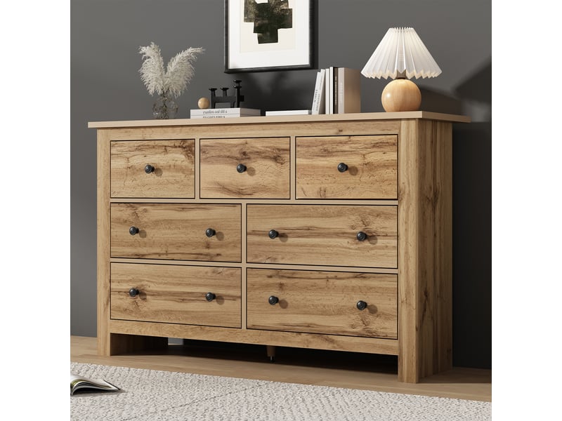  Buffet avec 7 tiroirs, glissières silencieuses et pied central réglable, pour cuisine ou salle à manger, 152 × 40 × 89 cm  - Conforama C