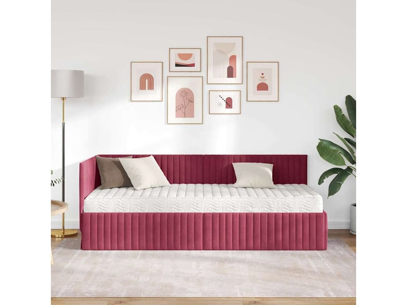 Lit simple- lit adulte - cadre de lit d'angle avec matelas 2 pièces bordeaux 80 x 200 cm - Conforama B