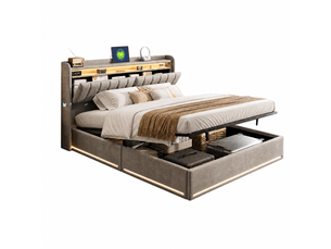 Lit coffre 140x190 cm <strong>LYCHOEEY</strong> <strong></strong> coloris gris