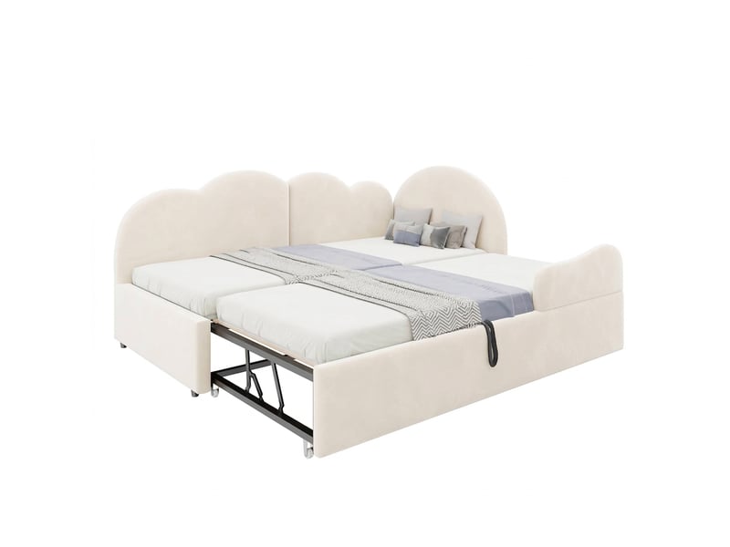 Canapé lit gigogne en l 90x200 extensible 180x200 en velours beige sans matelas  - Conforama A
