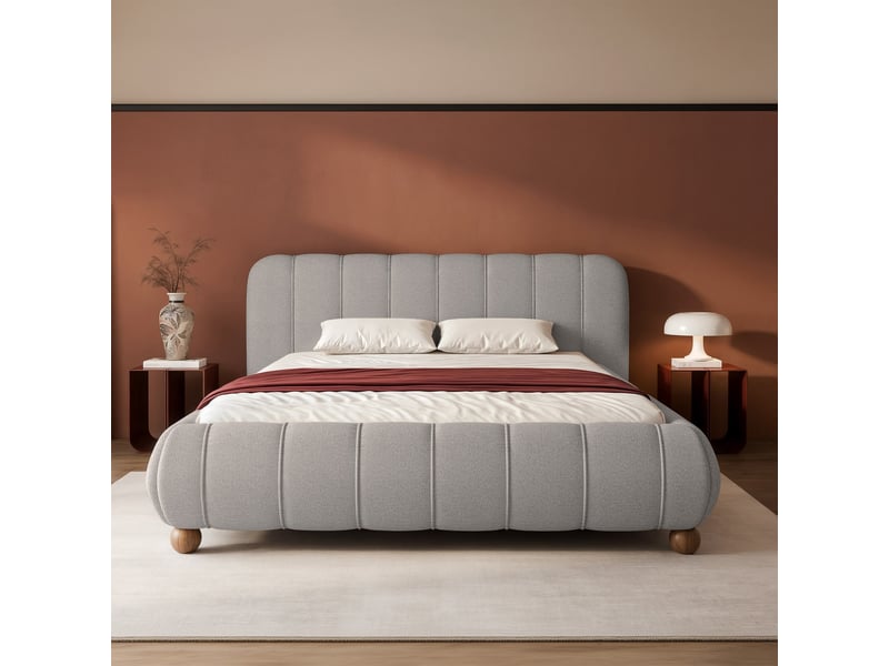  Selsey malunna - lit rembourré sur pieds boules - 200x200 cm - chenille gris Malunna - Conforama C