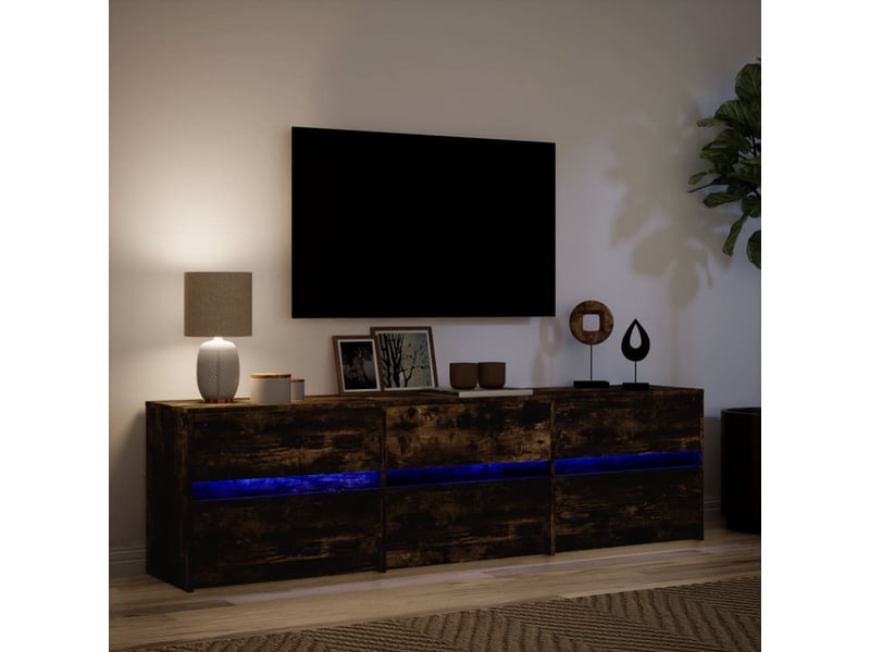  Meuble tv - banc tv - meuble de rangement avec led chêne fumé 180x34x50 cm bois d'ingénierie  - Conforama D