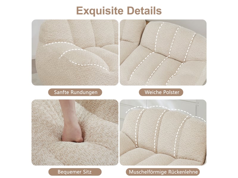 Canapé droit coquille 2 places bouclette beigeblanc – 210 x 104 x 79 cm Fay Lum - Conforama R