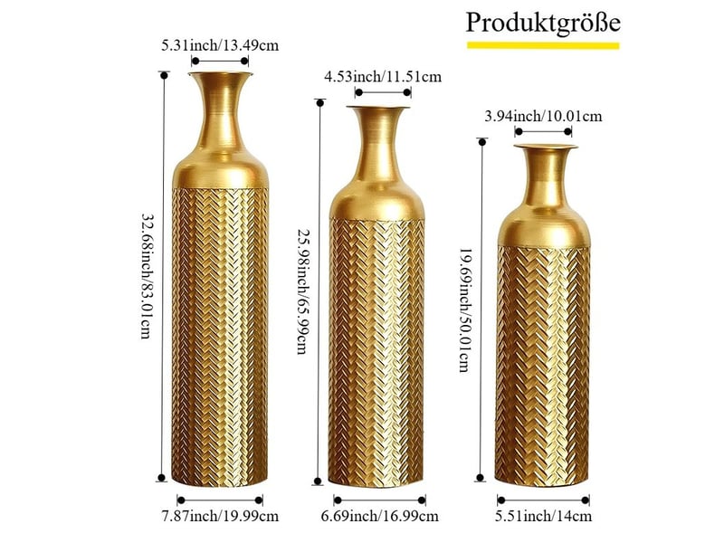  Lot de 3 vases de sol à motifs en relief en métal doré  - Conforama C