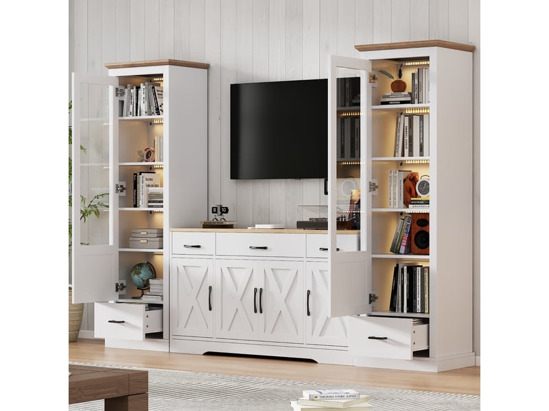  Vitrine led 50x35x178 cm avec porte en verre trempé, éclairage usb, 5 étagères et tiroir de rangement, meuble vitrine en panneau de particules, blanc OMNIGLINT TRADING LTD - Conforama E