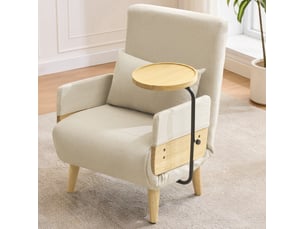 Fauteuil convertible 3-en-1 beige en tissu, tablette en bois orientable et dossier réglable sur 6 positions