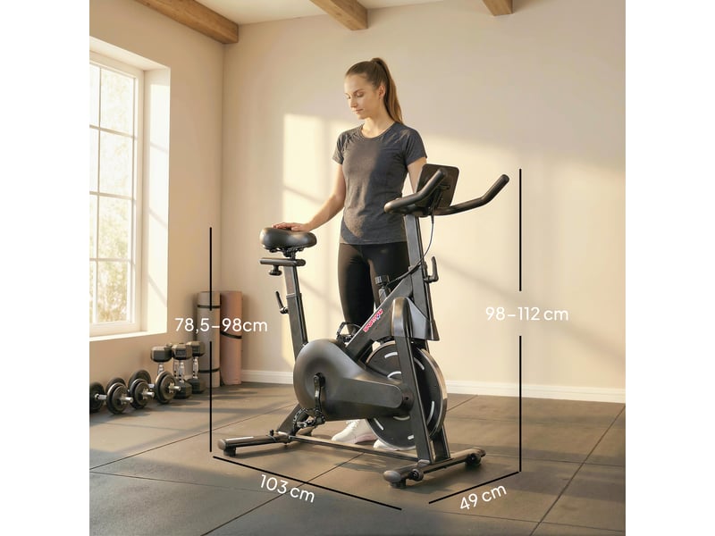 Vélo d'appartement avec résistance magnétique réglable, écran lcd, selle et guidon réglables, roues, noir - Conforama E