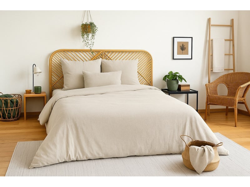Parure de lit uni 1 personne gaze de coton, galet, 140x200cm PAR_GAZCOT_GAL140 - Conforama A