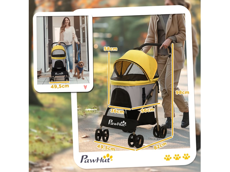  Poussette animaux 2-en-1 pliable avec sac de transport jaune homvra  - Conforama C