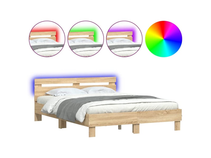 Lit double- lit adulte - cadre de lit avec led sans matelas chêne sonoma 150x200 cm - Conforama A