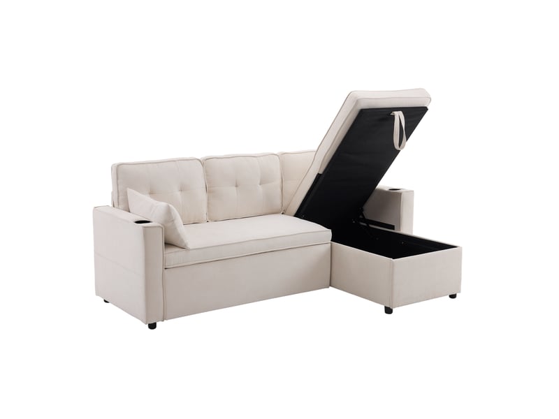 Canapé d'angle convertible modenvie réversible 3 places avec rangement 211 x 130 x 86 cm beige - Conforama A
