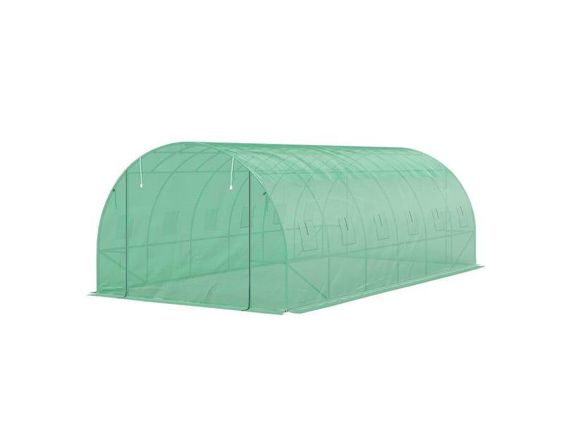  Serre tunnel en polyéthylène avec couverture plastique et structure en acier, tente de serre accessible à pied avec portes enroulables, verte  - Conforama B