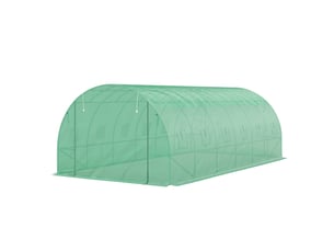 Serre tunnel en polyéthylène avec couverture plastique et structure en acier, tente de serre accessible à pied avec portes enroulables, verte