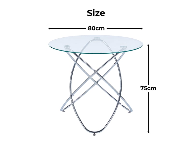  Table à manger ronde – plateau en verre trempé et pieds en métal chromé – ø 80 x h 75 cm  - Conforama C
