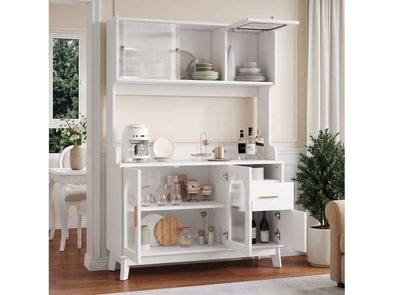  Buffet haut 120 x 40 x 178 cm avec prises, ports usb-a et usb-c, blanc  - Conforama E
