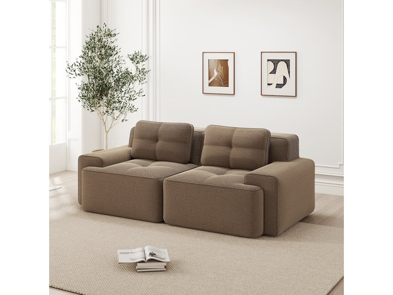 Canapé modulable 2 places sans structure,204x104x69cm,canapé à compression en velours côtelé,assise profonde et rembourrage haute densité 32d - marron - Conforama B