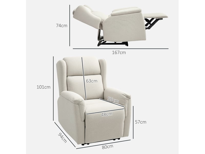 Fauteuil relax inclinable manuel beige avec repose-pieds, ressorts ensachés, jusqu'à 150 kg  - Conforama C