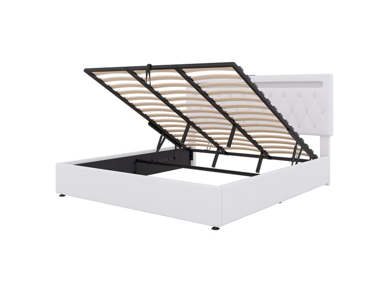  Lit 180x200 cm capitonné blanc coffre hydraulique led multicolore ports usb  - Conforama D