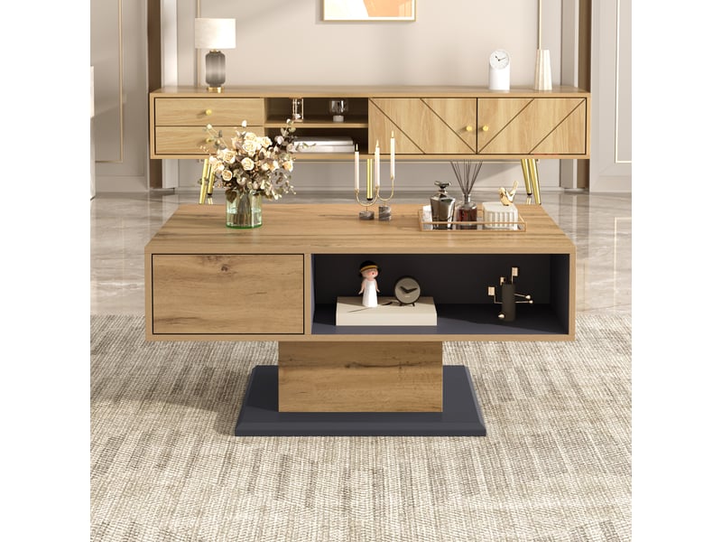  Table basse, panneau de particules, bois, panneaux texturés, style minimaliste, design moderne et fonctionnel pour salon  - Conforama E
