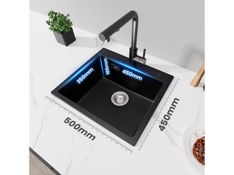  Cecipa max évier en granit noir - évier de cuisine 50x45 cm - avec système d’évacuation  - Conforama D