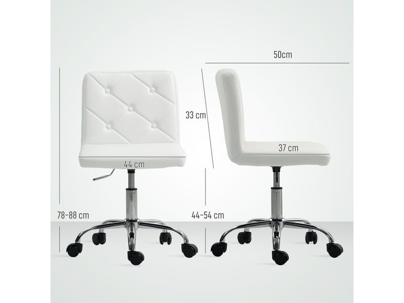  Chaise de bureau réglable avec revêtement capitonné, similicuir, mousse et structure en acier, 44 x 50 x 78-88 cm, blanche  - Conforama E