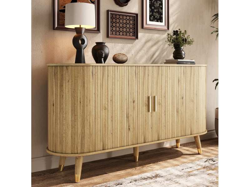  Buffet de rangement 140 cm avec 2 portes coulissantes, 2 tiroirs et étagères réglables evryae  - Conforama C
